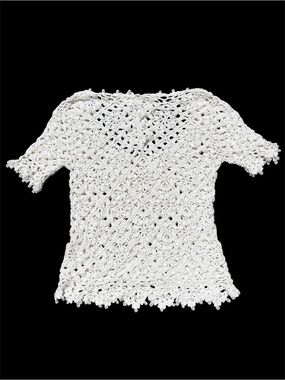 Rare! Vintage Alba Rosa White Crochet Cropped Top With Pearl Embellishment S